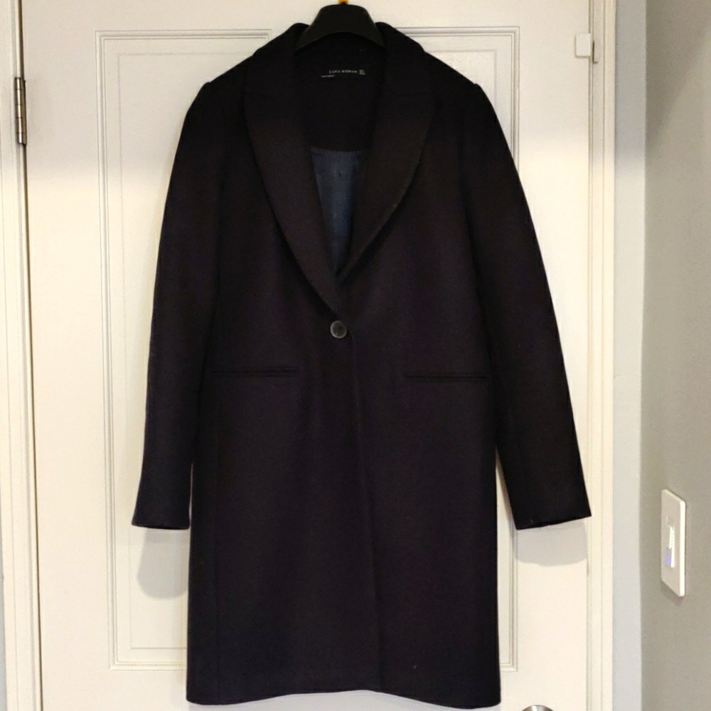 Zara Navy wool blend single breasted coat